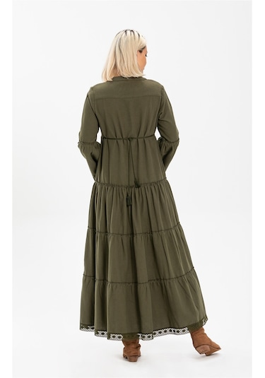 Uzun Kol Seçil Pazen Uzun Elbise Haki Hk
