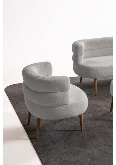 Barel Özel Tasarım Çay Seti Koltuk Takımı,berjer Ve Puf Ofis Balkon Cafe Bahçe Salon Mobilyası 3 Lü Takım Beyaz Beyaz