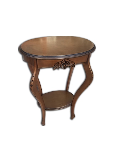 Fiskos Çiçeklik Oyma OVAL Model Ihlamur ağacı ayak Parlak Ceviz  MDF tabla EL Yapım