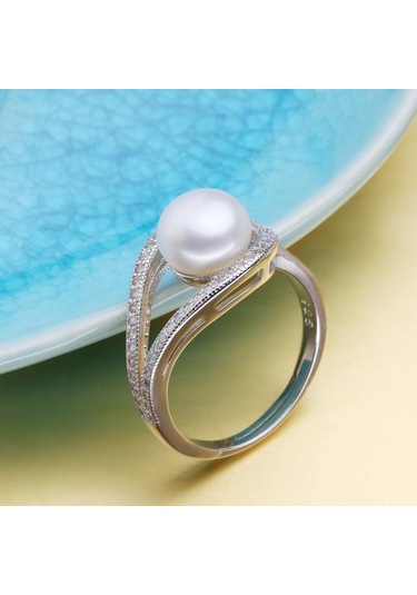 Altın Lsooyh Doğal Tatlı Su Inci Yüzük Kadın Moda Lüks Kübik Zirkonya Ayarlanabilir Yüzük Takı Altın