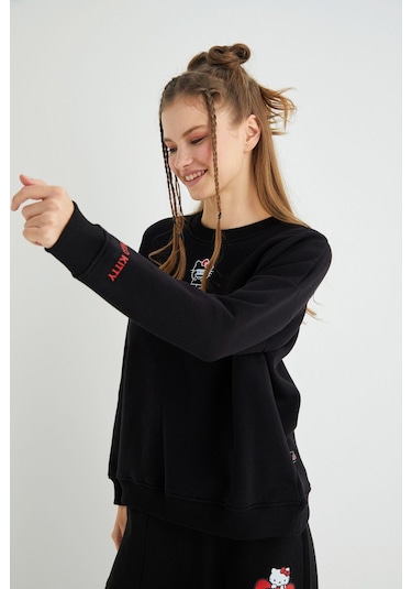 Hello Kitty Lisanslı Baskılı Kalın Oversize Sweatshirt Çok Renkli