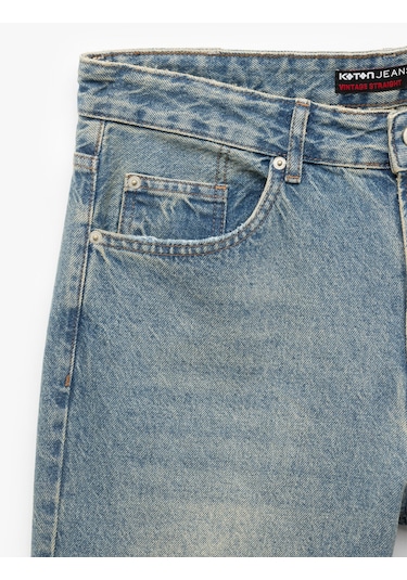 Koton Pamuklu Normal Bel Vintage Straight Fit Jean Pantolon Petrol 6wam40078nd PETROL