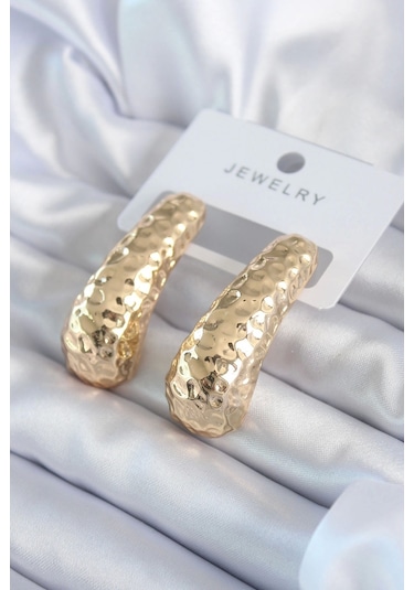 Gold Renk İşleme Detay Pirinç Kadın Küpe Altın