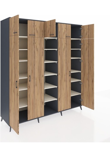 Kronos Dolap 18 Raflı 9 Kapaklı 220x59x243 Antrasit-çam/aytaşı Atlas Çam/aytası