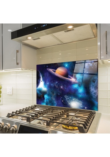 Decorita Cam Ocak Arkası Koruyucu Galaksi Desen Renkli 49.5 CM x 76 CM