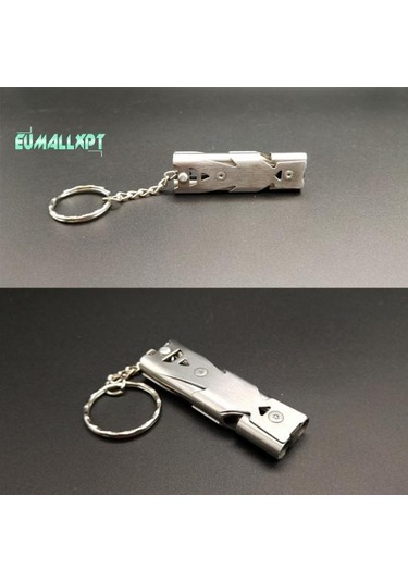 Siyah Taşınabilir Paslanmaz Çelik Çift Borulu Mini - Yüksek Desibel Hayatta Kalma Anahtarlık Düdüğü Siyah