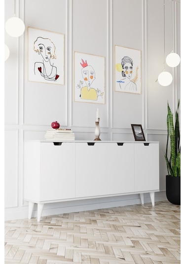 Elegant 4 Kapaklı Dekoratif Konsol Beyaz