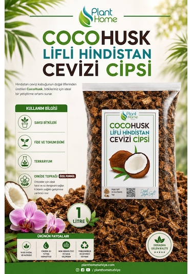 Planthome Powermix Cocohusk Orkide Bakımı Için Hindistan Cevizi Cipsi 1 Litre 1 LT