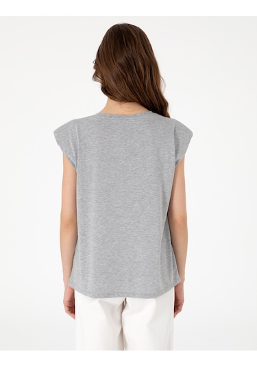 Pierre Cardin Kadın Gri Melanj Tişört 50301482-vr086 Gri Melanj