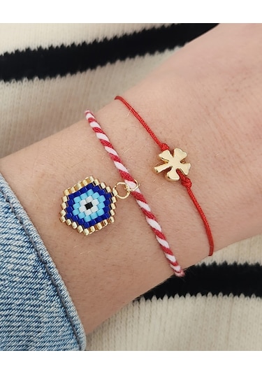Harmel Jewelry Miyuki Marteniçka Bileklik Kırmızı - Beyaz
