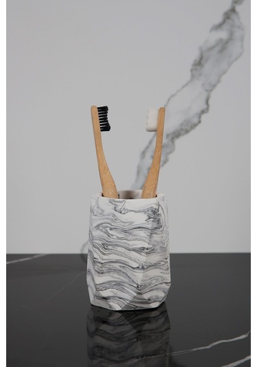 Betonmall 6 Parça Mermer Desenli Beton Banyo Seti Katı Sıvı Sabunluk Diş Fırçalığı Havluluk Tütsülük Tepsi - Gri Gri