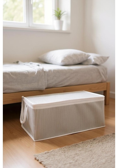 5 Adet Gri Çizgili Fermuarlı Hurç Yastık-yorgan-kıyafet Düzenleyici 64 45 22 Cm Gri-beyaz