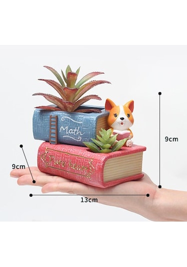 Suntek Magideal Yaratıcı Reçine Etli Saksı Bahçe Ekici Corgi Kitap