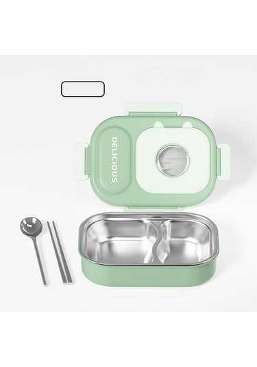 316 Paslanmaz Çelik Yalıtımlı Öğle Yemeği Kutusu Kullanışlı Öğle Yemeği Kutusu İki Bölmeli Yeşil