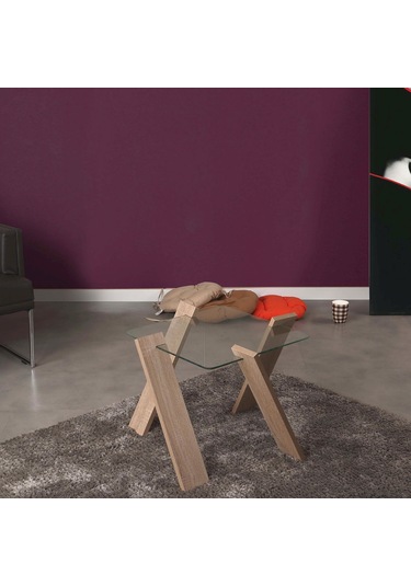 Roman Cam Yan Sehpa Mini Açık Meşe / Çiçeklik Sehpa