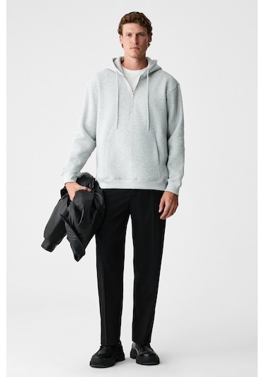 Grimelange Justus Erkek Kapüşonlu Kanguru Cepli Fermuar Yakalı Grimelanj Sweatshirt Grimelanj