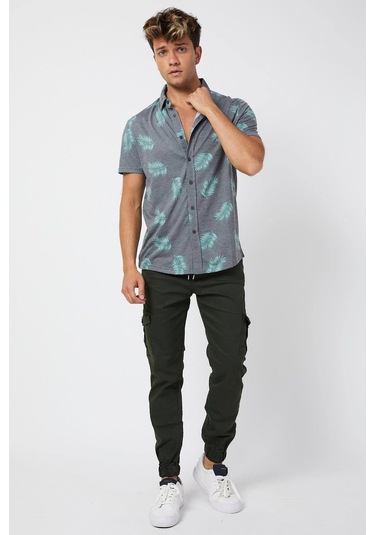 Erkek Su Yeşili Renk Jogger Paçası Beli Lastikli Pantolon Haki