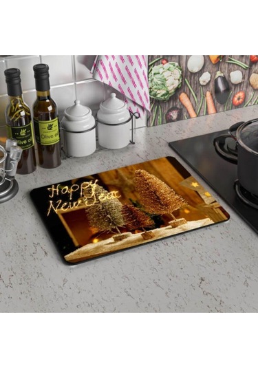 Mutlu Yıllar Cam Kesme Tahtası - Cam Kesme Tablası 30 Cm X 40