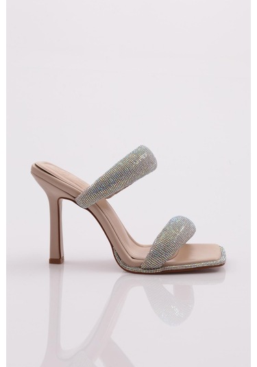 Dgn 2027 Kadin Kalin Silver Taş Bantli Topuklu Terlik 2027-2219-R1806 Ten