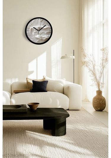 Soyut - Bohem Modern Duvar Saati - 30cm - Önü Camlı Siyah Kasa - Sessiz Mekanizma-jh0802 Siyah