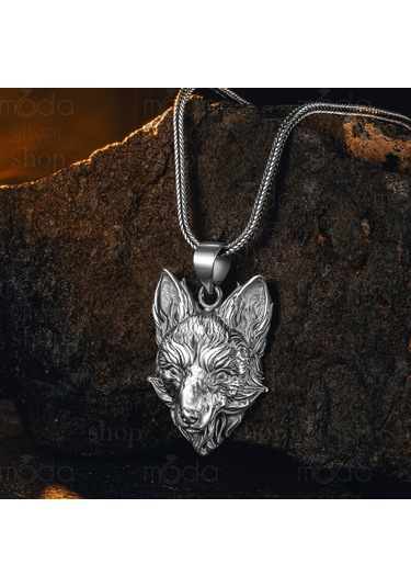 925 Ayar Gümüş Tilki Tasarım Erkek Kolye Gümüş
