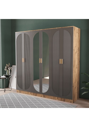 Soho 6 Kapaklı Eko Bazalı Gardırop - Mdf Kapak Antrasit