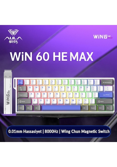 Aula Win60 He Max Manyetik Klavye Rapid Trigger Graywood Swtich 8000hz Rgb Tkl Hot Swap Oyuncu Klavyesi Mavi