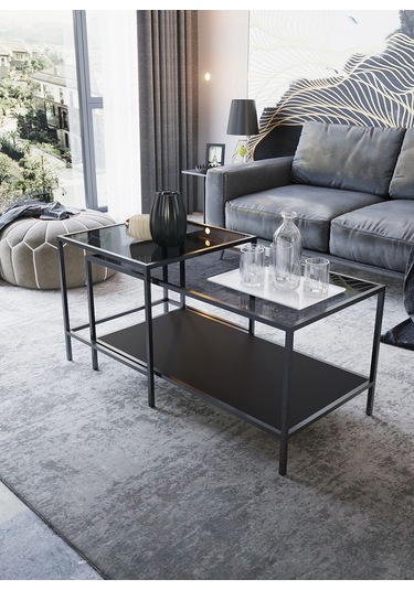 Dekoport Perla Orta Sehpa - Füme Cam Siyah Mdf Siyahhh