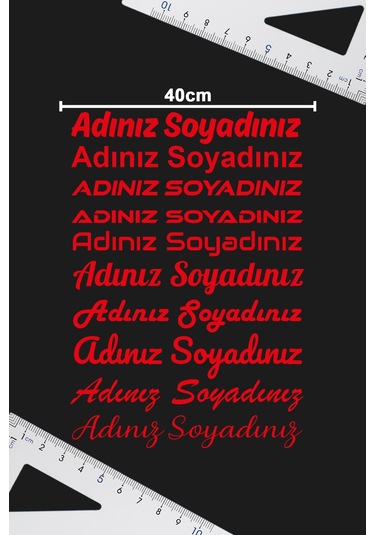 Ad Soyad Sticker - İsim Sticker - İsim Soyisim Sticker - Oto Sticker - Araba Sticker - 40cm- Kırmızı