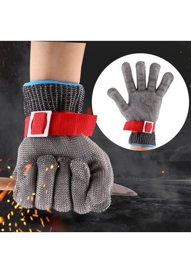 Geeksen 5 Seviye Paslanmaz Çelik Telli Kesici Dayanıklı Eldiven, Kırmızı Kanca İle Tekli, L Beden, Nilon İç Eldiven İle Konfor