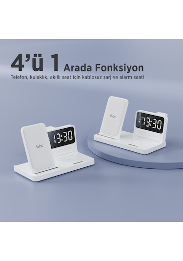Bix Bxmw4 Alarmlı Saat Özellikli 15w Kablosuz Şarj Standı Beyaz