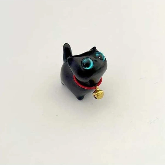 Trendooze Gaojunshop01 Ahşap Siyah Kedi Heykeli Mavi Gözler Çanlı Ev Dekorasyonu Hediye