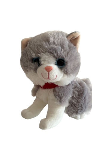 Sesli Ayakta Miyavlayan 28 Cm Peluş Kedi Oyuncak - Gri Gri