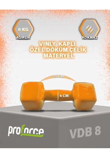 Proforce Vdb Dışı Vinil Kaplı Içi Çelik Döküm Ağırlık Dambıl Kırmızı 8 KG