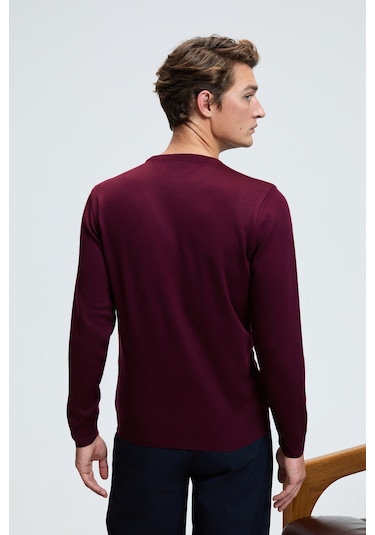 VAREX Erkek Yuvarlak Yaka Basic Slim Fit Triko Bordo Kazak