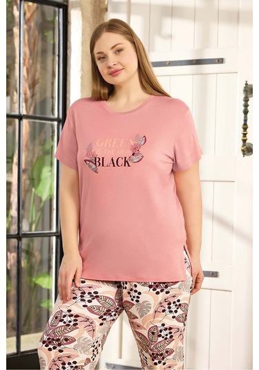 Aydoğan Kadın İnci Büyük Beden Kısa Kol Pudra Pijama Takım 0140 Pudra