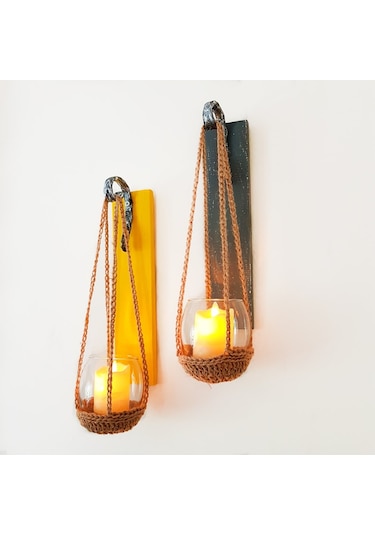 Stdekor, Sarı Ve Antrasit Renkli, Led Mumlu Aplik 2'Li Set