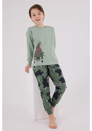 Rolypoly Erkek Çocuk Yeşil Pijama Takımı 5274-48632 Yeşil