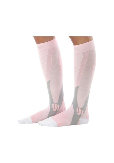 Pembe Koşu Sıkıştırma Futbol Çorapları Çorap 20 - 30 Mmhg Erkek Kadın Spor Çorapları Maraton Bisiklet Futbol Çorapları Pembe