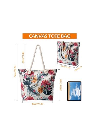 Lichen Büyük Plaj Tote Çanta Fermuarlı Kanvas Bez Çanta Halat Çok Renkli