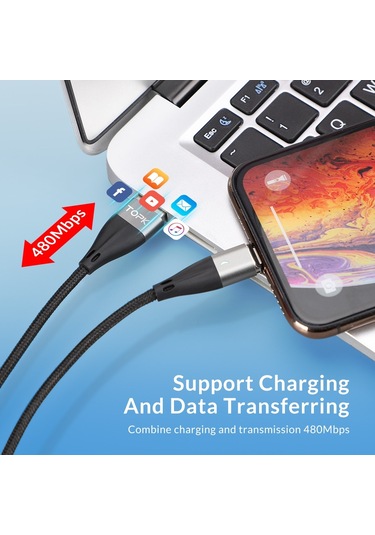 Topk Am61 2 M 3a Manyetik Kablo Hızlı Şarj C Tipi Kablo İphone Uyumlu Şarj Cihazı Veri Şarjı Mikro Usb Kablosu Hızlı Şarj Kablosu