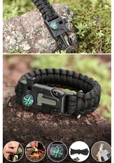 Bfs 5'i 1 Arada Çok Fonksiyonlu Hayatta Kalma Bilekliği Pusula, Düdük, Çakmak Taşı Ve Şemsiye İpi B