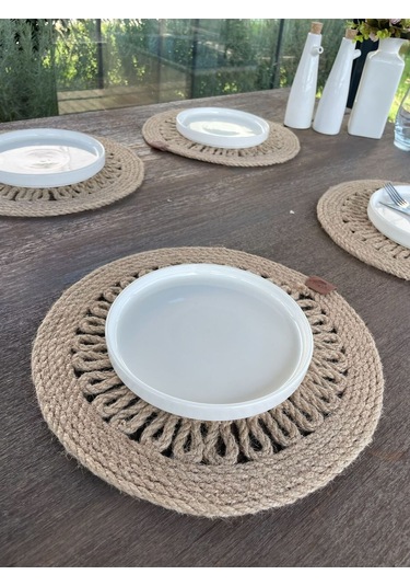 4 Kişilik Yuvarlak Amerikan Servis Özel Tasarım Jüt 33 X 33 Cm Natural