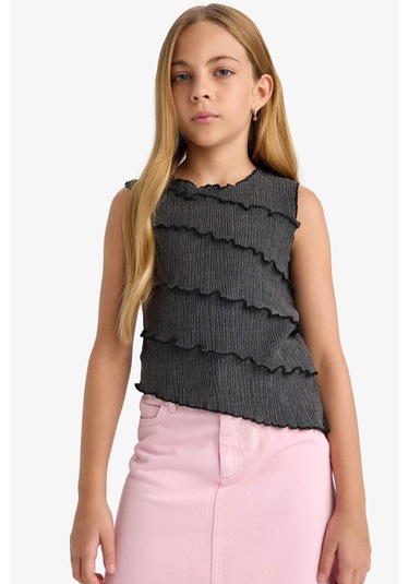 Defacto Kız Çocuk Bürümcük Kolsuz Bluz G0167a825hsar30 Antrasit