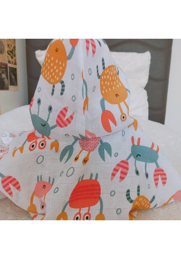 Organik 4'lü Müslin Bebek Panço, Örtü, Yastık, Mendil Takımı