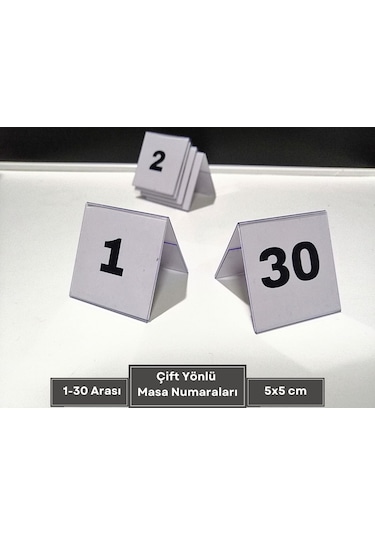 Şeffaf Etiket Pvc İsimlik Masa Numaraları Çift Yön 1-30 Arası Ayaklı Numaralar
