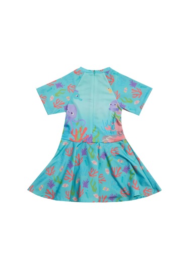 Uv Korumalı Kısa Kollu Şortlu Elbise Mayo Kız Çocuk Yüzücü Mayo 5229 Mint Mint