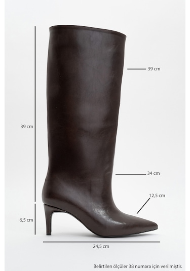 Camila Kahverengi Cilt Kadın Topuklu Çizme Kahverengi Deri