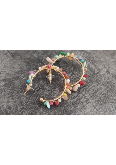 Hdmarketim Otantik Doğal Taş Halka Sallantılı Küpe Çok Renkli