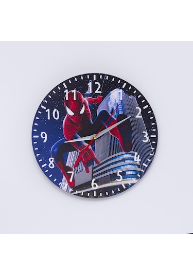 Deep Craft Dekoratif Ahşap Duvar Saati Salon,çocuk Odası Saati - Spiderman Kırmızı
